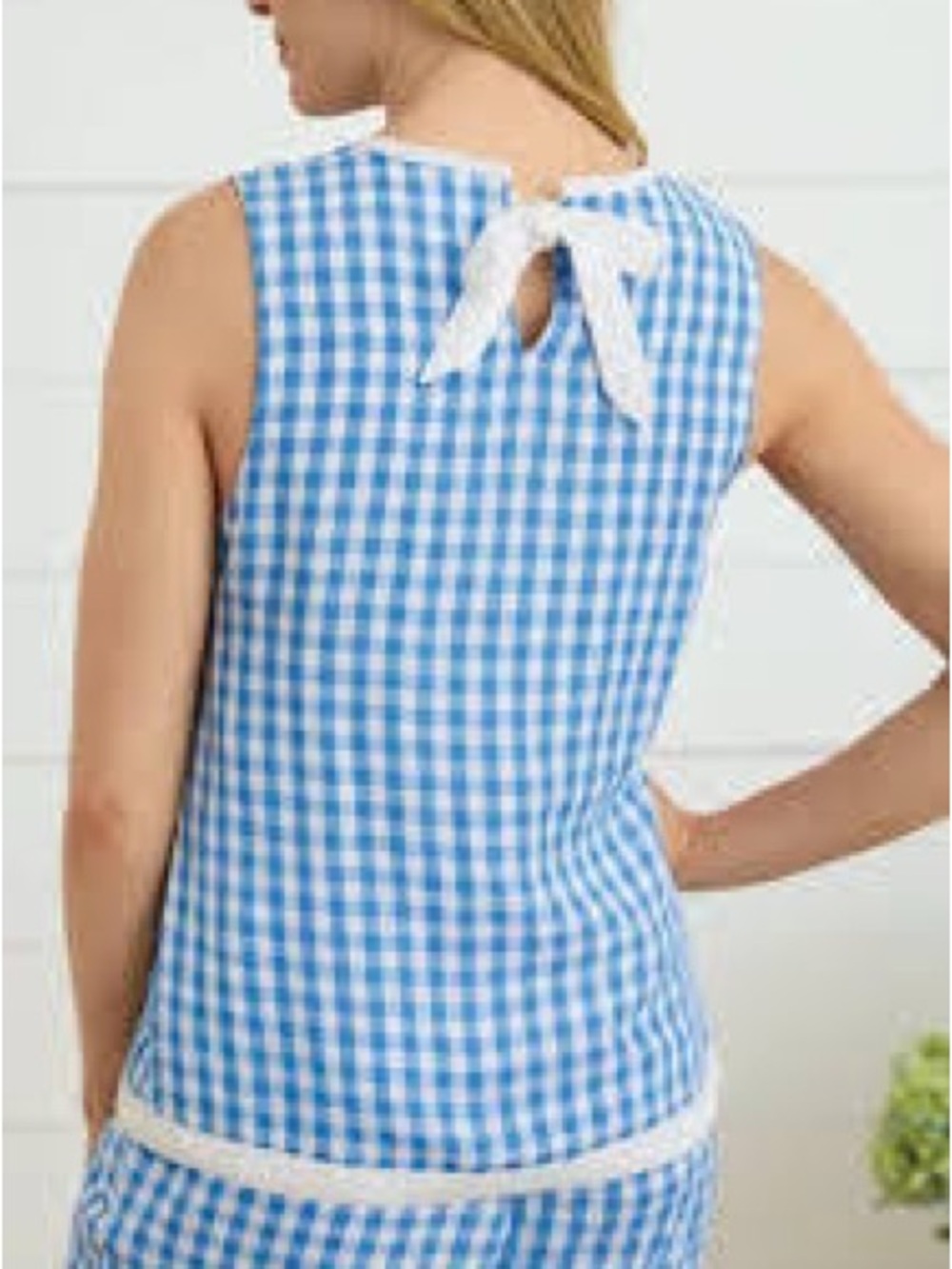 crown & ivy Blue Gingham Tie-Back Tank